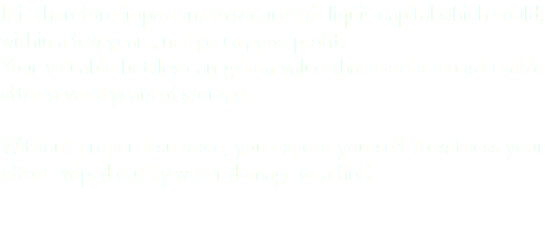It is therefore important to secure this liquid capital which could, within a few years, net you a good profit. Your valuable bottles can gain a value that can be considerable after several years of storage. Without proper insurance, you expose yourself to witness your efforts wiped out by water damage or a fire! 